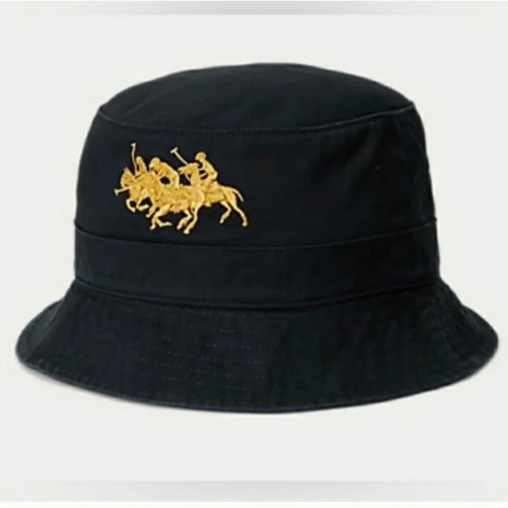 Polo Ralph Lauren Men's Black Lunar New Year Bucket Hat Gold Triple Pony L/XL